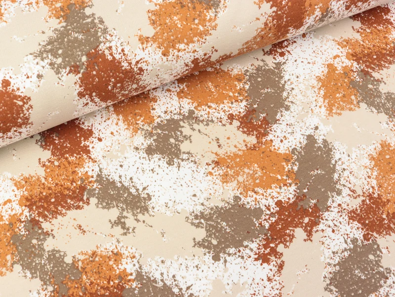 Reststück 66cm - French Terry Print Farbkleckse bunt auf Beige
