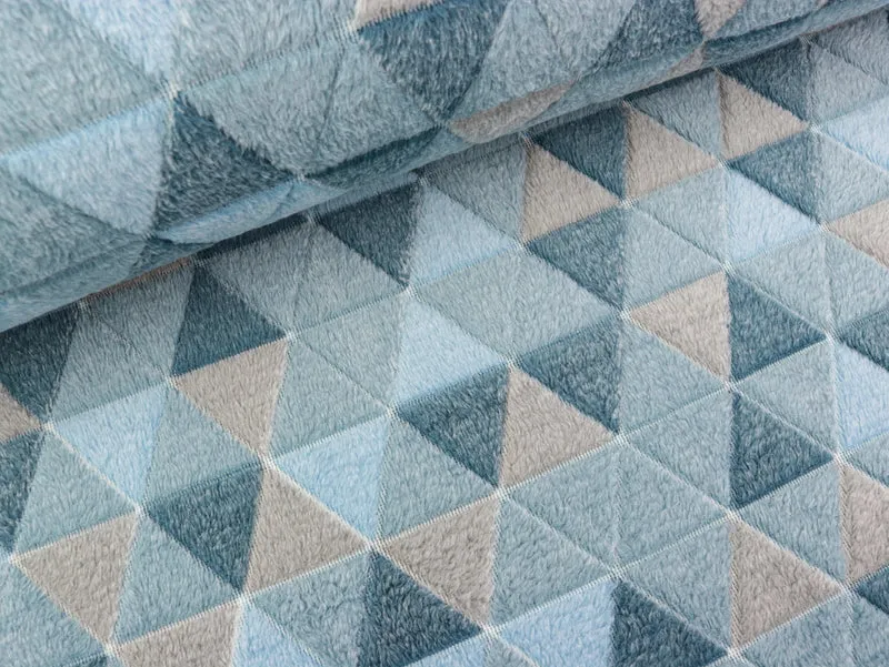 Reststück 44cm - Kuschelfleece Triangles dunkelblau-rauchblau