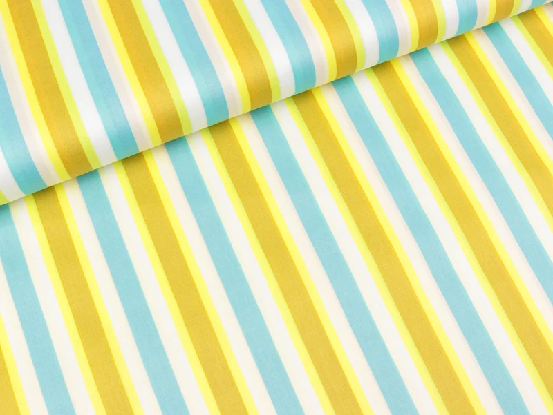 Reststück 15cm - Baumwollsatin "High Five" Stripes weiß-hellblau-gelb by Hamburger Liebe