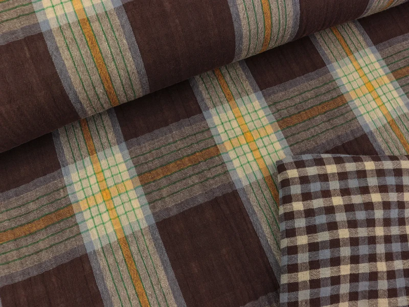 Reststück 90cm - Doubleface Baumwoll Double Gauze Checks Brown Combo