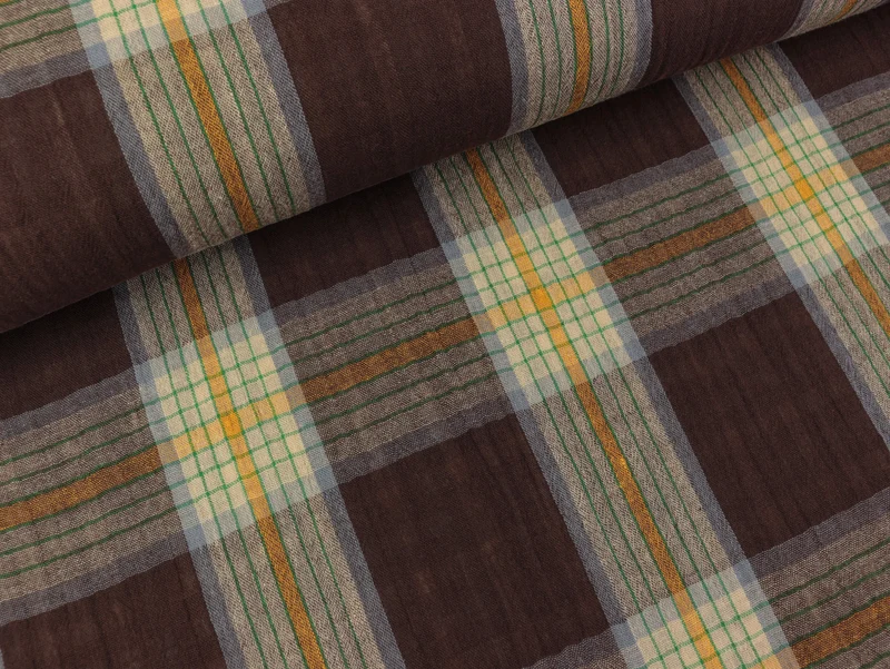 Reststück 90cm - Doubleface Baumwoll Double Gauze Checks Brown Combo
