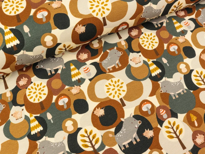 Reststück 54cm - Steinbeck Baumwollsweat Woody das Wildschwein ocker-anthrazit-creme-bunt