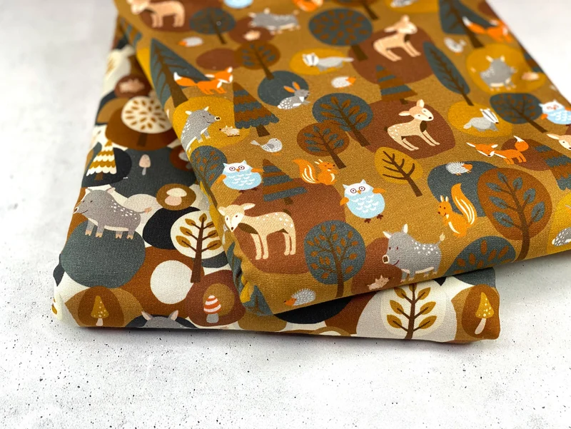Reststück 54cm - Steinbeck Baumwollsweat Woody das Wildschwein ocker-anthrazit-creme-bunt