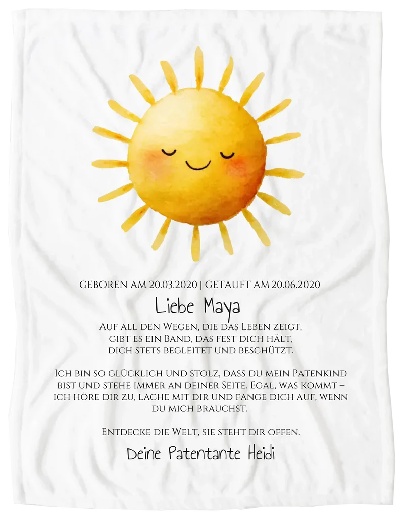 Patenbrief Geschenk Patenkind Sonne - Decke, Kissen, Poster, Leinwandbild personalisiert