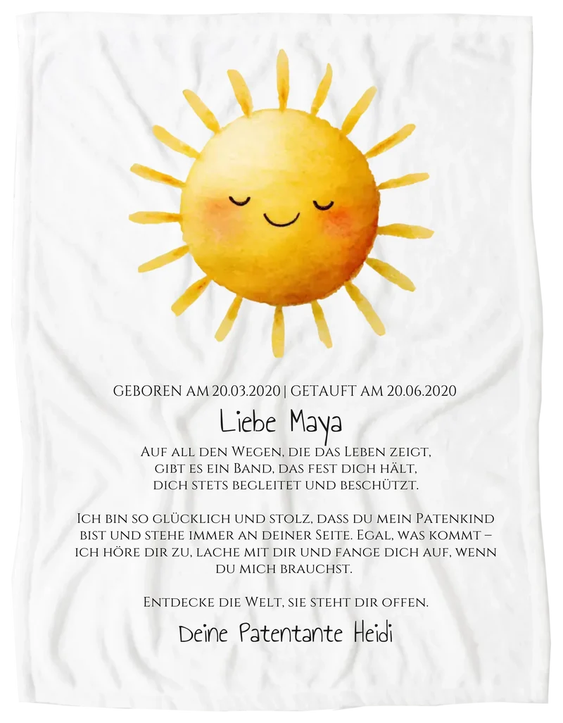 Patenbrief Geschenk Patenkind Sonne - Decke, Kissen, Poster, Leinwandbild personalisiert