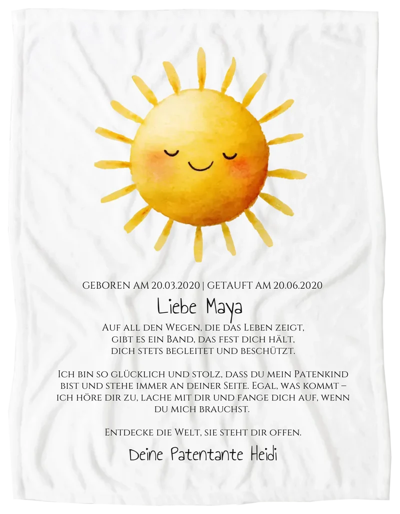 Patenbrief Geschenk Patenkind Sonne - Decke, Kissen, Poster, Leinwandbild personalisiert