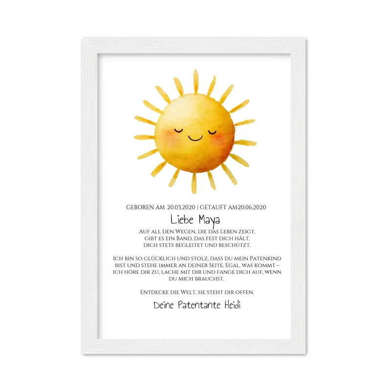Patenbrief Geschenk Patenkind Sonne - Decke, Kissen, Poster, Leinwandbild personalisiert