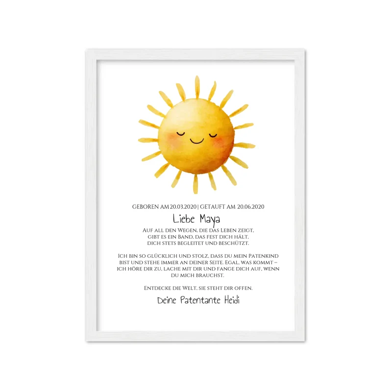 Patenbrief Geschenk Patenkind Sonne - Decke, Kissen, Poster, Leinwandbild personalisiert