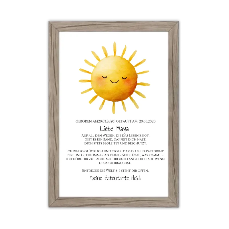 Patenbrief Geschenk Patenkind Sonne - Decke, Kissen, Poster, Leinwandbild personalisiert