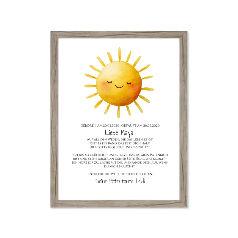 Patenbrief Geschenk Patenkind Sonne - Decke, Kissen, Poster, Leinwandbild personalisiert