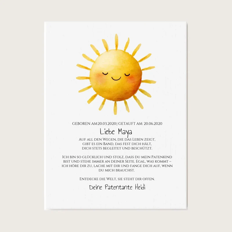 Patenbrief Geschenk Patenkind Sonne - Decke, Kissen, Poster, Leinwandbild personalisiert