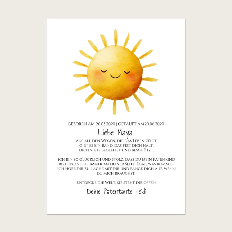 Patenbrief Geschenk Patenkind Sonne - Decke, Kissen, Poster, Leinwandbild personalisiert