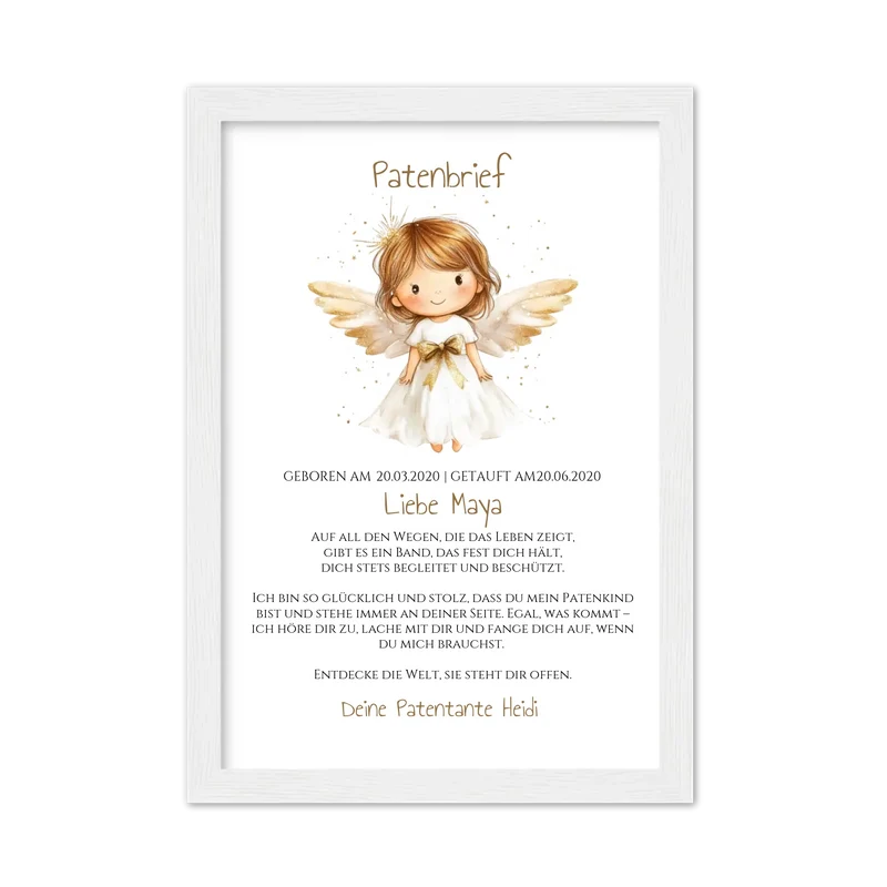 Patenbrief Geschenk Patenkind Schutzengel - Decke, Kissen, Poster, Leinwandbild personalisiert