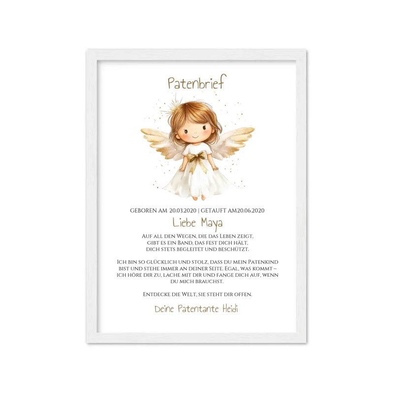 Patenbrief Geschenk Patenkind Schutzengel - Decke, Kissen, Poster, Leinwandbild personalisiert