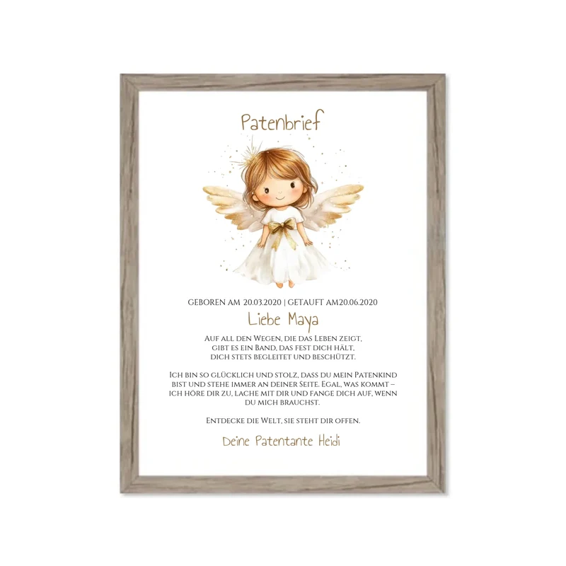 Patenbrief Geschenk Patenkind Schutzengel - Decke, Kissen, Poster, Leinwandbild personalisiert
