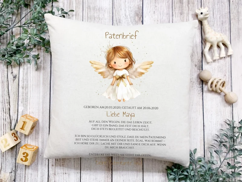 Patenbrief Geschenk Patenkind Schutzengel - Decke, Kissen, Poster, Leinwandbild personalisiert
