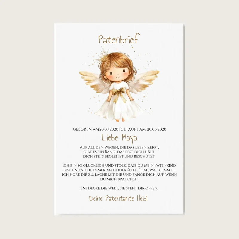Patenbrief Geschenk Patenkind Schutzengel - Decke, Kissen, Poster, Leinwandbild personalisiert