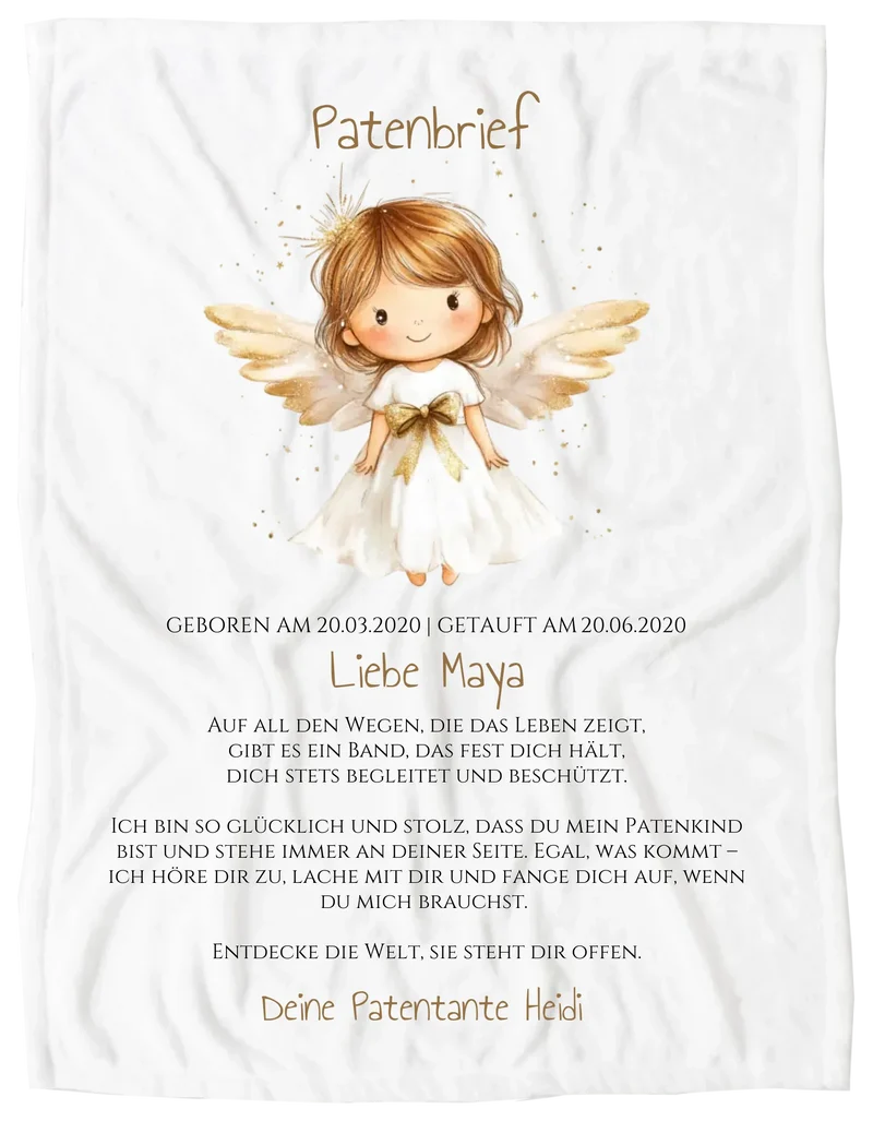 Patenbrief Geschenk Patenkind Schutzengel - Decke, Kissen, Poster, Leinwandbild personalisiert
