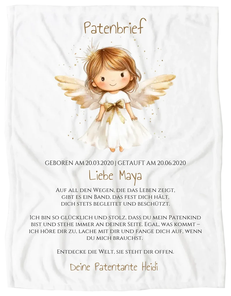 Patenbrief Geschenk Patenkind Schutzengel - Decke, Kissen, Poster, Leinwandbild personalisiert