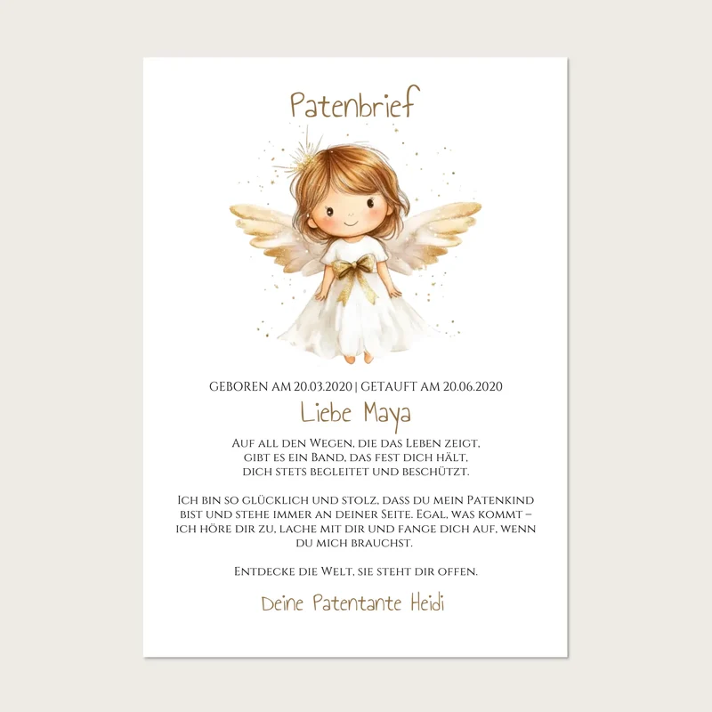 Patenbrief Geschenk Patenkind Schutzengel - Decke, Kissen, Poster, Leinwandbild personalisiert