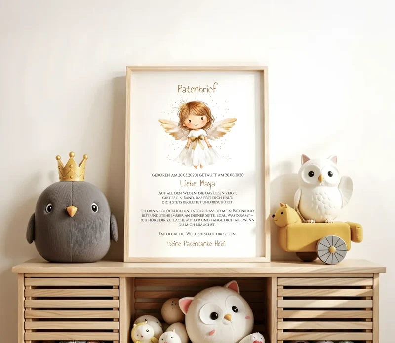 Patenbrief Geschenk Patenkind Schutzengel - Decke, Kissen, Poster, Leinwandbild personalisiert