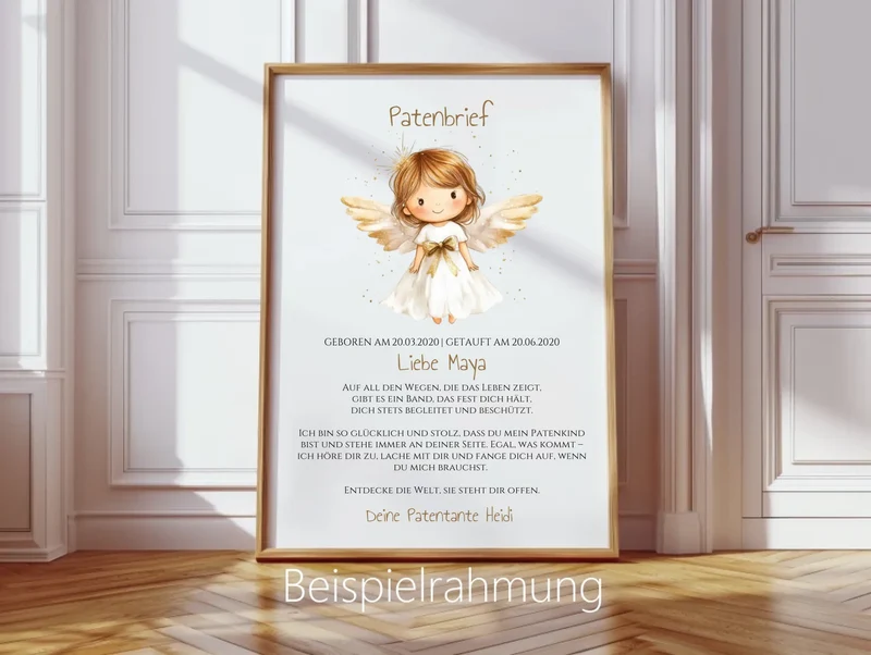 Patenbrief Geschenk Patenkind Schutzengel - Decke, Kissen, Poster, Leinwandbild personalisiert