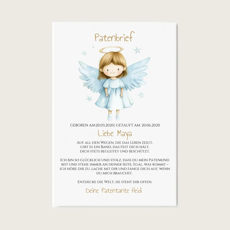 Patenbrief Geschenk Patenkind - Poster, Kissen, Decke, Leinwandbild personalisiert