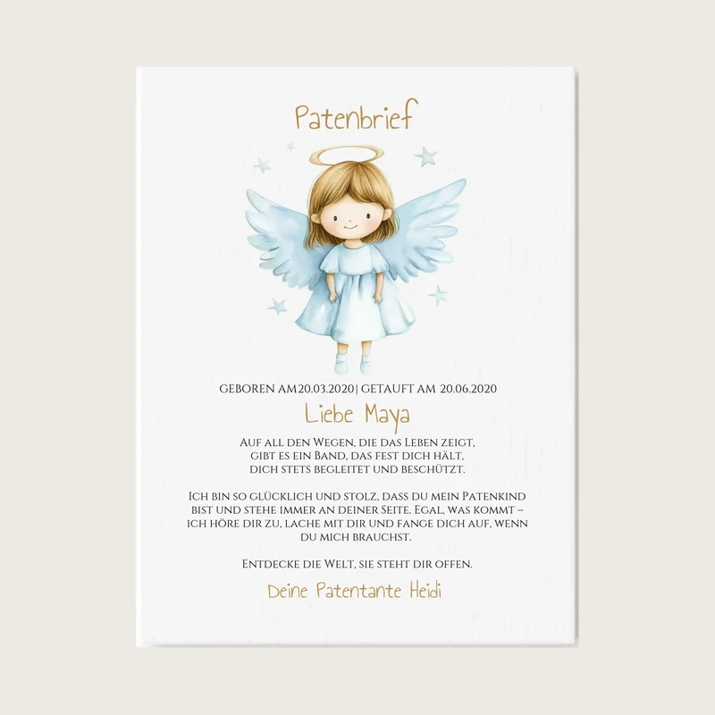 Patenbrief Geschenk Patenkind - Poster, Kissen, Decke, Leinwandbild personalisiert