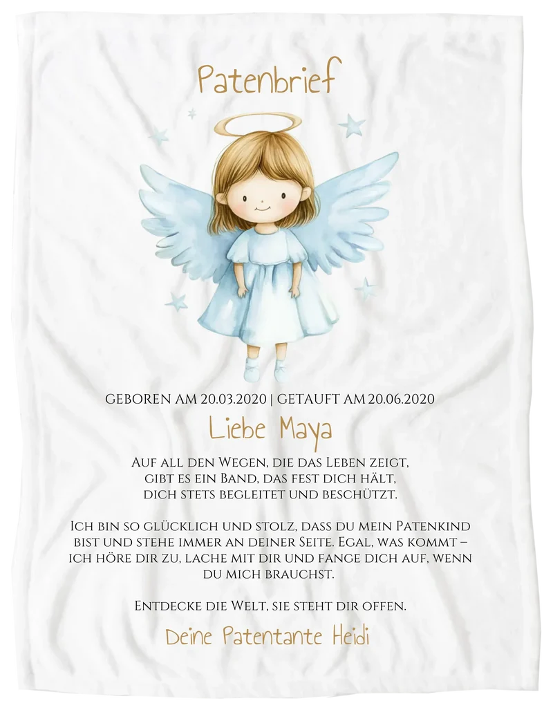 Patenbrief Geschenk Patenkind - Poster, Kissen, Decke, Leinwandbild personalisiert