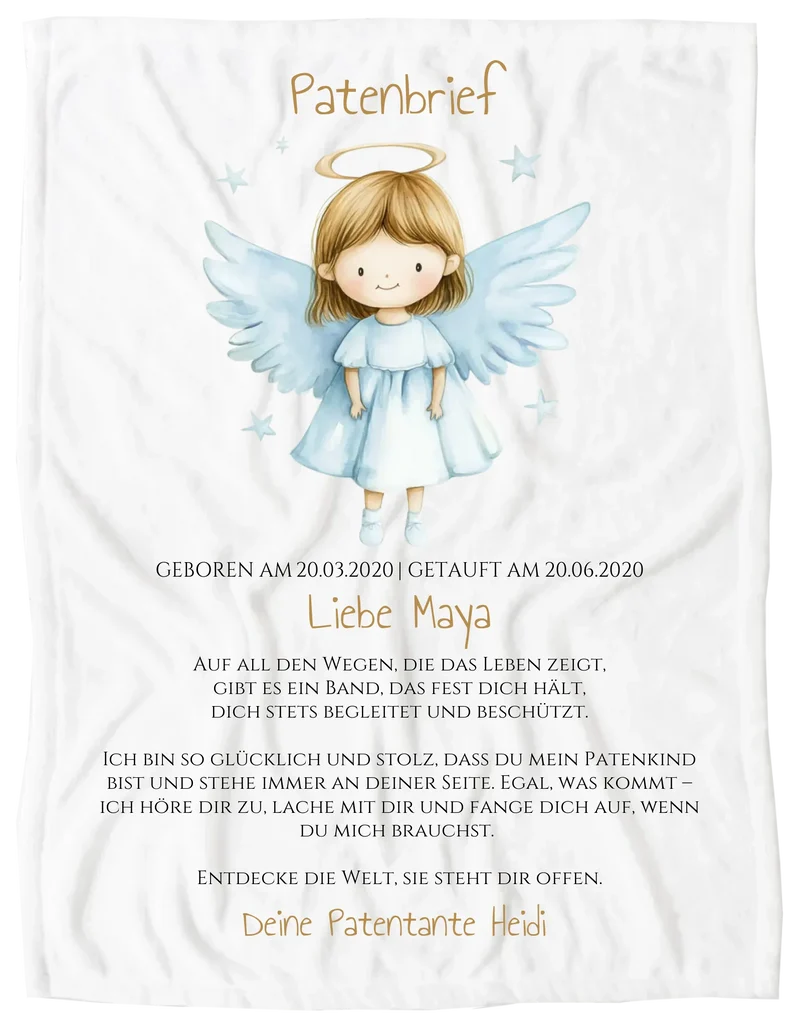 Patenbrief Geschenk Patenkind - Poster, Kissen, Decke, Leinwandbild personalisiert