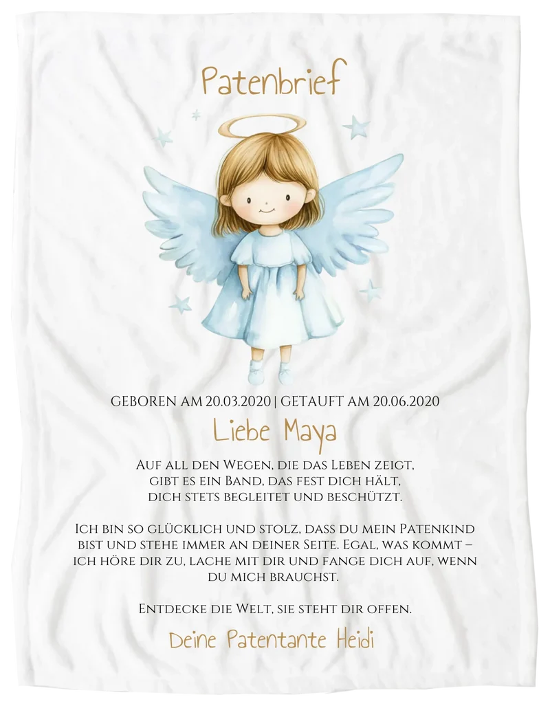 Patenbrief Geschenk Patenkind - Poster, Kissen, Decke, Leinwandbild personalisiert