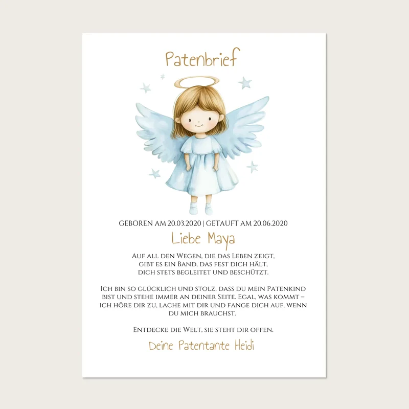 Patenbrief Geschenk Patenkind - Poster, Kissen, Decke, Leinwandbild personalisiert