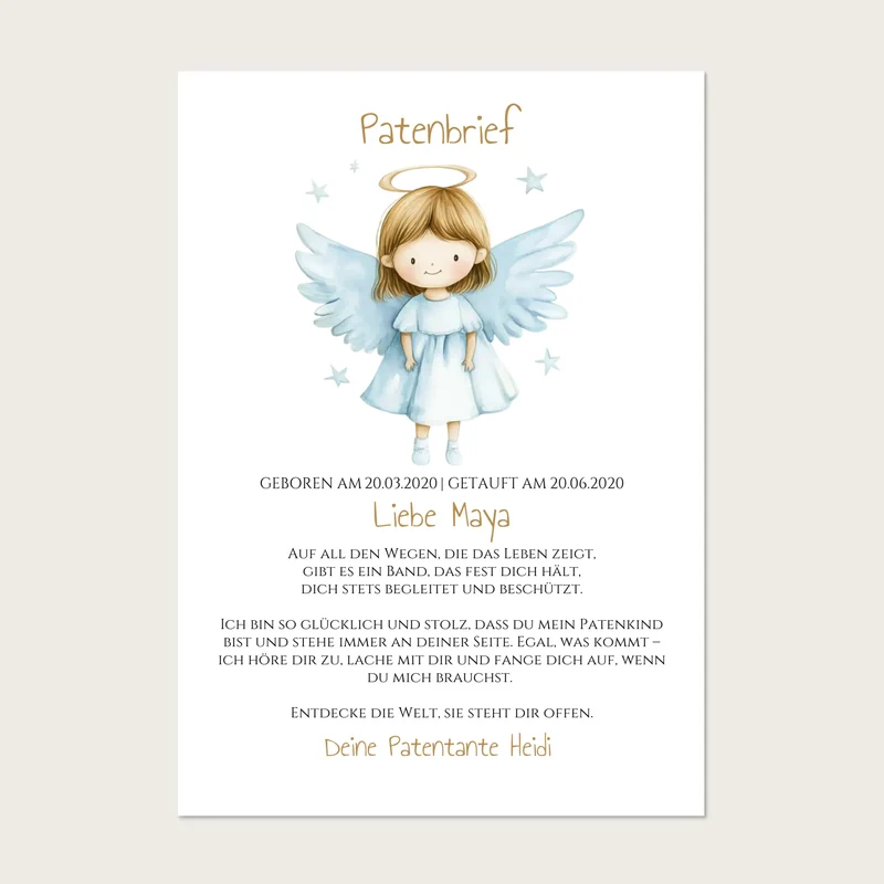 Patenbrief Geschenk Patenkind - Poster, Kissen, Decke, Leinwandbild personalisiert