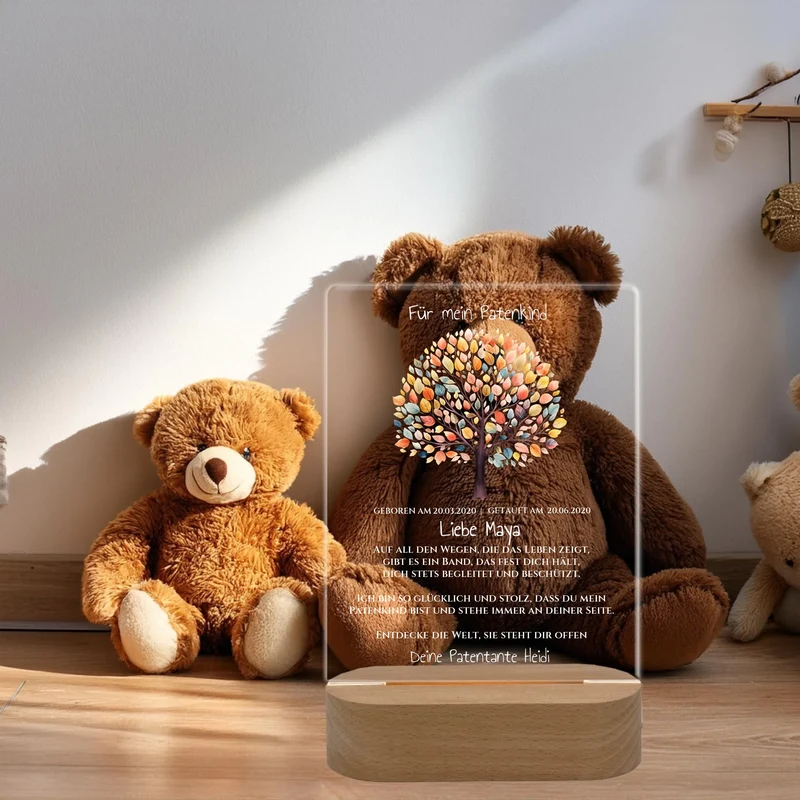 Patenkind Geschenk zur Taufe, Geburt, Kommunion / Konfirmation. Lebensbaum personalisiertes Baby & Kinder - LED Nachtlicht