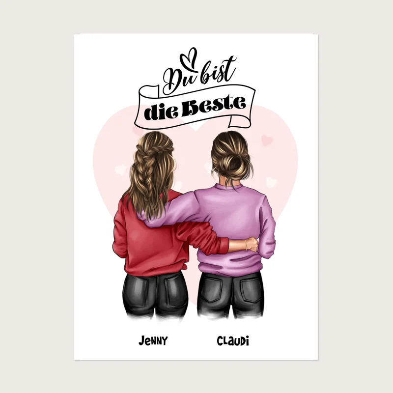 "Besties" 2 Beste Freundinnen Bild Geschenk - Personalisiertes Mädchen Poster - Digitale Datei