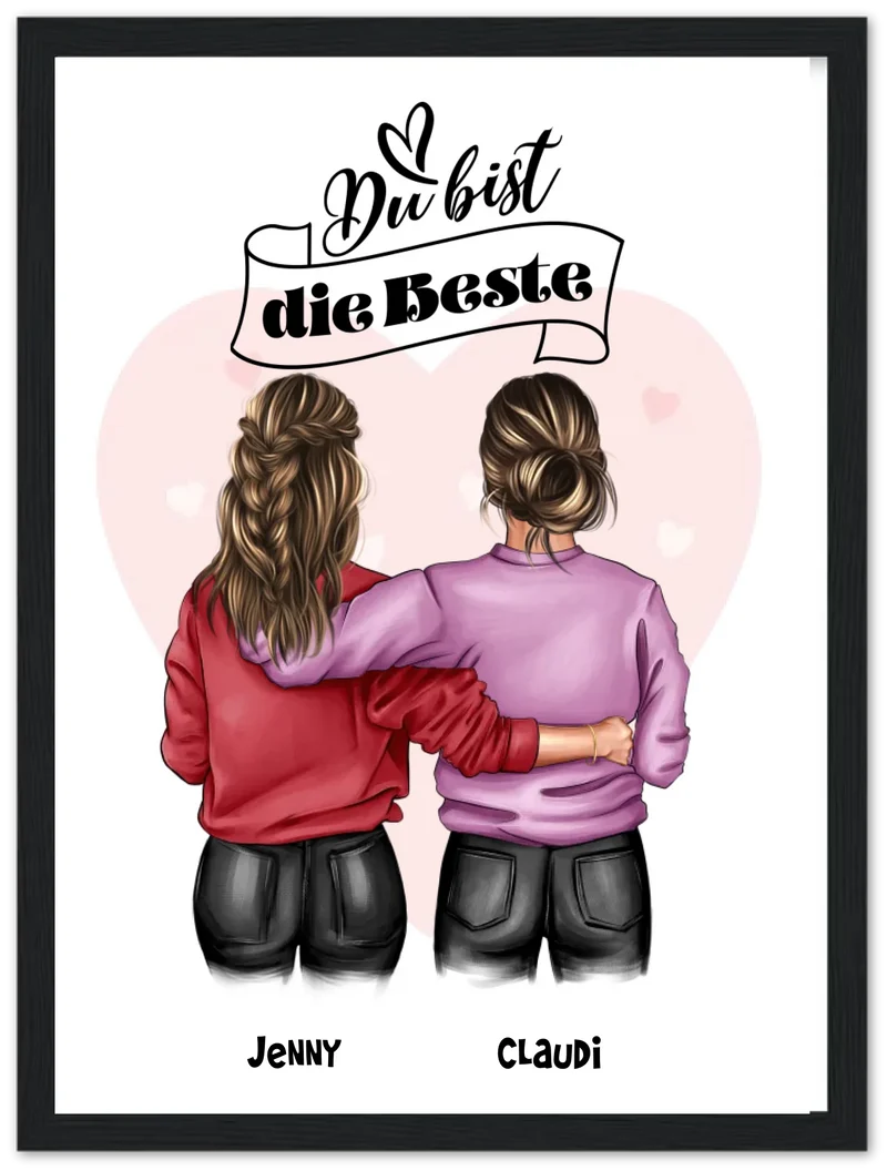 "Besties" 2 Beste Freundinnen Bild Geschenk - Personalisiertes Mädchen Poster - Digitale Datei