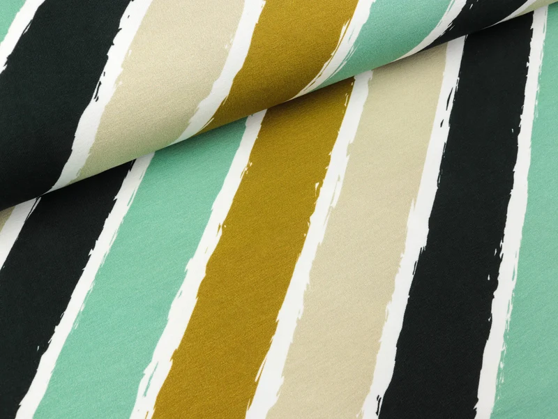 Reststück 44cm - French Terry Diagonally mint-ocker-beige-weiß-schwarz by Lycklig Design