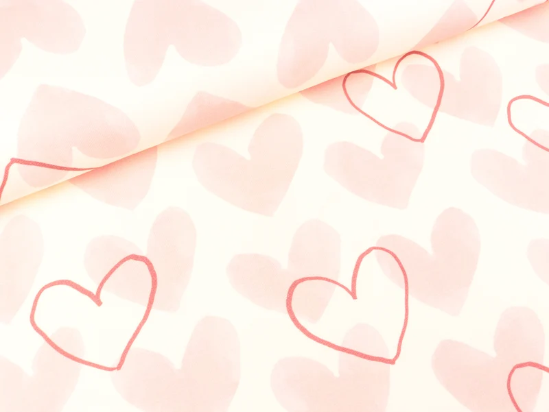 Reststück 119cm - Baumwolljersey Graphic Bunny Herzen rosa auf Creme