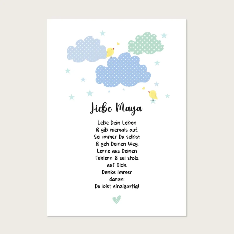 Personalisiertes Motivationsposter "Wolke" Kinderposter - Kissen - Kinderdecke mit Namen und Spruch
