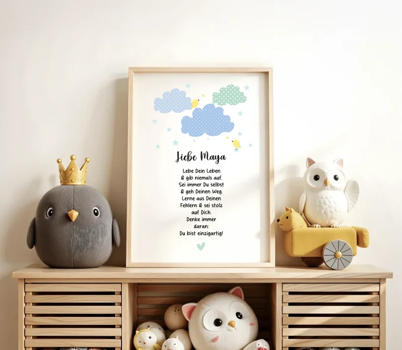 Personalisiertes Motivationsposter "Wolke" Kinderposter - Kissen - Kinderdecke mit Namen und Spruch