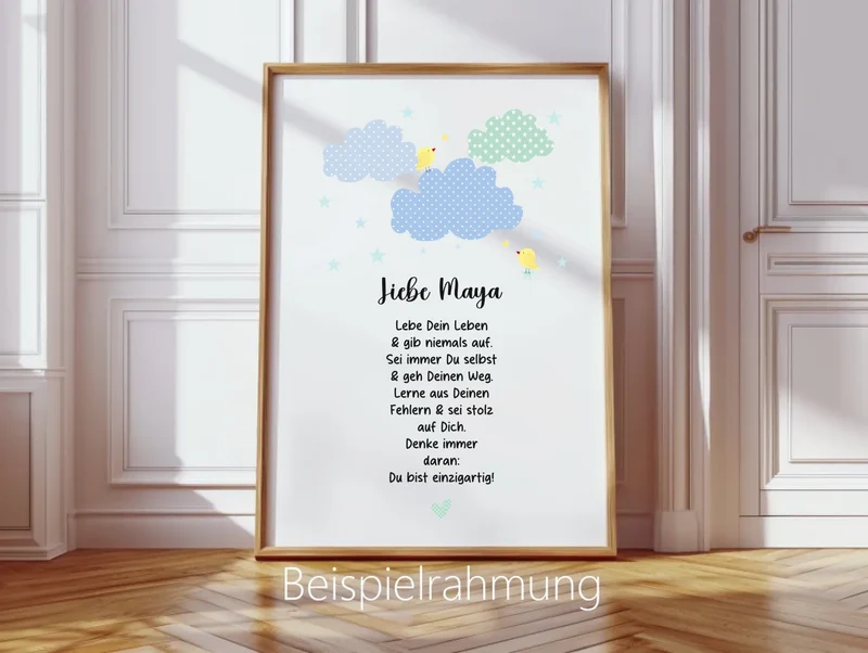 Personalisiertes Motivationsposter "Wolke" Kinderposter - Kissen - Kinderdecke mit Namen und Spruch