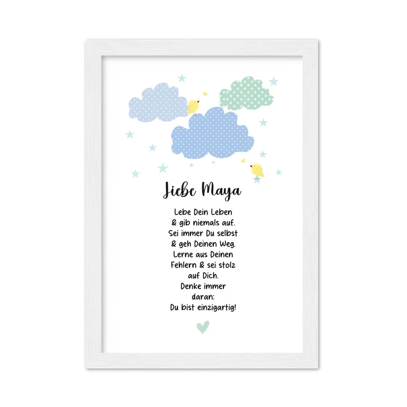 Personalisiertes Motivationsposter "Wolke" Kinderposter - Kissen - Kinderdecke mit Namen und Spruch