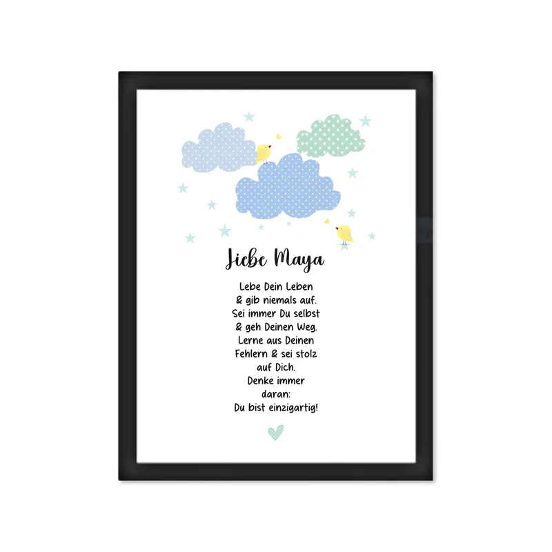 Personalisiertes Motivationsposter "Wolke" Kinderposter - Kissen - Kinderdecke mit Namen und Spruch