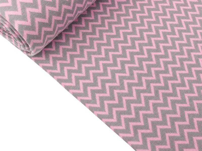 Reststück 40cm - Glatte Bündchenware Karla Chevron rosa - hellgrau Schlauchware