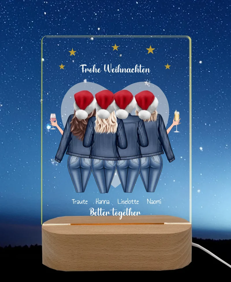 Beste Freundin Geschenk - LED-Deko Licht aus Acrylglas "4 Freundinnen" Geschenkidee Weihnachten