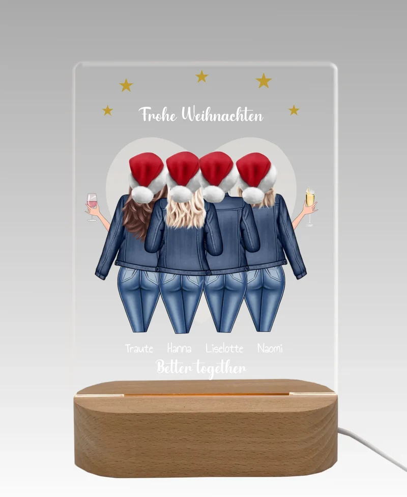 Beste Freundin Geschenk - LED-Deko Licht aus Acrylglas "4 Freundinnen" Geschenkidee Weihnachten