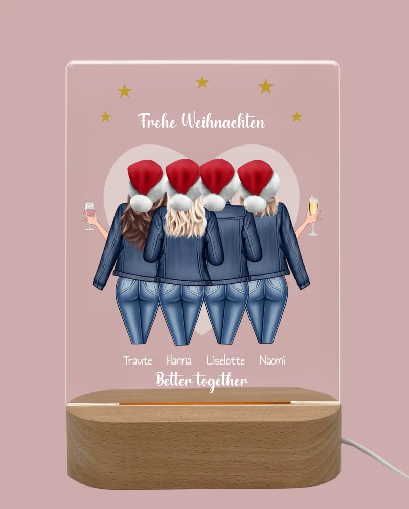 Beste Freundin Geschenk - LED-Deko Licht aus Acrylglas "4 Freundinnen" Geschenkidee Weihnachten