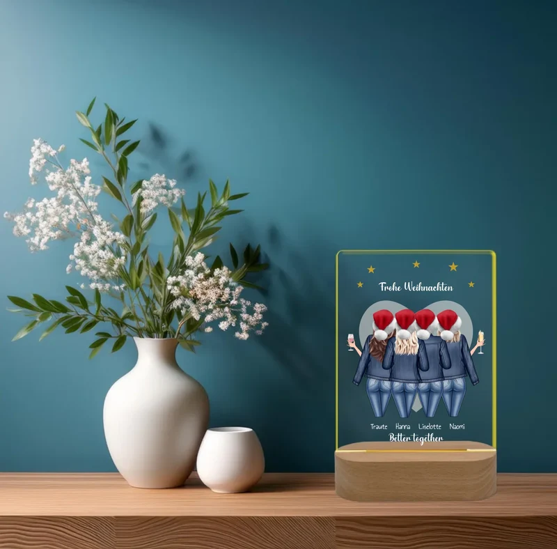 Beste Freundin Geschenk - LED-Deko Licht aus Acrylglas "4 Freundinnen" Geschenkidee Weihnachten