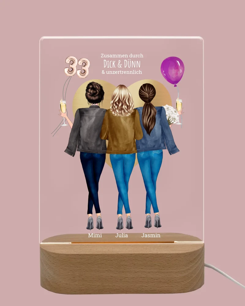 Beste Freundin Geschenk - LED-Deko Licht aus Acrylglas "3 Freundinnen" Geschenkidee