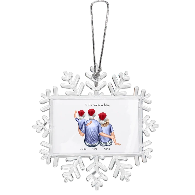 Weihnachtsbaum Ornament Schneeflocke Paar mit Wunschtext personalisiert. Baumschmuck, Baumanhänger. Geschenkanhänger